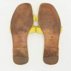 Hermes Yellow Leather Oran Flat Slides Size 36