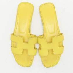 Hermes Yellow Leather Oran Flat Slides Size 36