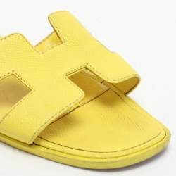 Hermes Yellow Leather Oran Flat Slides Size 36