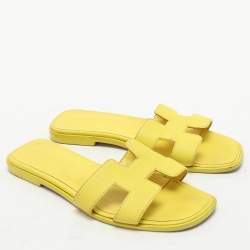 Hermes Yellow Leather Oran Flat Slides Size 36