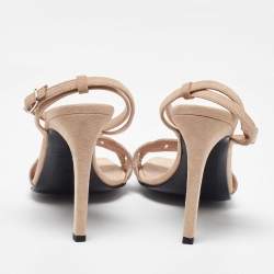 Pre Owned Hermes Silver Leather and Suede Gala 105 Slingback Sandals Size 38