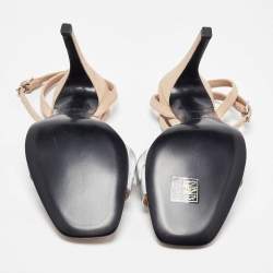 Pre Owned Hermes Silver Leather and Suede Gala 105 Slingback Sandals Size 38