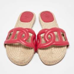 Pre Owned Hermes Pink Leather Famosa Espadrille Flats Size 39