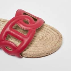 Pre Owned Hermes Pink Leather Famosa Espadrille Flats Size 39