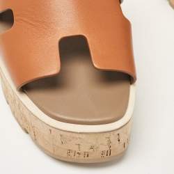 Pre Owned Hermes Brown Leather Eze Platform Sandals Size 37