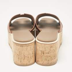 Pre Owned Hermes Brown Leather Eze Platform Sandals Size 37
