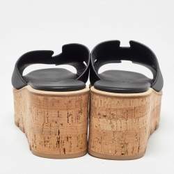 Pre Owned Hermes Black Leather Platform Sandals 38