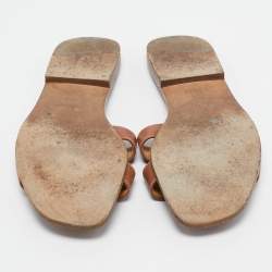 Hermes Brown Leather Oran Flat Slides Size 37.5