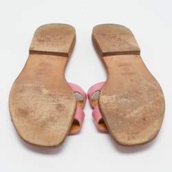 Hermes Pink Leather Oran Flat Slides Size 37