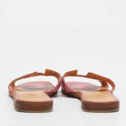 Hermes Pink Leather Oran Flat Slides Size 37