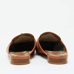 Pre Owned Hermes Brown Leather Oz Flat Mules Size 37.5