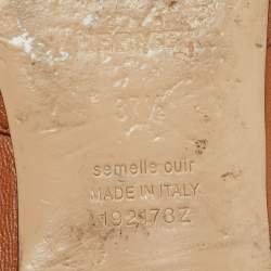 Pre Owned Hermes Brown Leather Oz Flat Mules Size 37.5