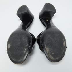 Pre Owned Hermes Black Patent Leather View Slide Sandals Size 37.5