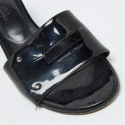 Pre Owned Hermes Black Patent Leather View Slide Sandals Size 37.5