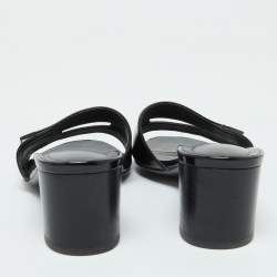 Pre Owned Hermes Black Patent Leather View Slide Sandals Size 37.5