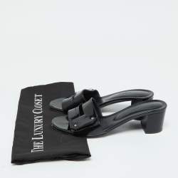 Pre Owned Hermes Black Patent Leather View Slide Sandals Size 37.5