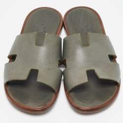 Hermes Grey Leather Izmir Flat Sandals Size 40