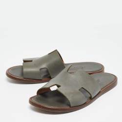 Hermes Grey Leather Izmir Flat Sandals Size 40