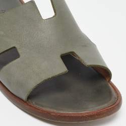 Hermes Grey Leather Izmir Flat Sandals Size 40