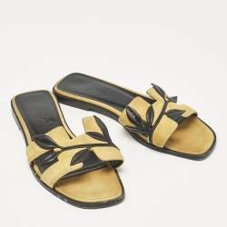 Hermes Yellow Leather and Suede Oran Flat Slides Size 35.5