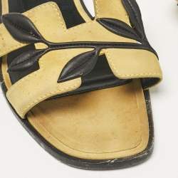 Hermes Yellow Leather and Suede Oran Flat Slides Size 35.5
