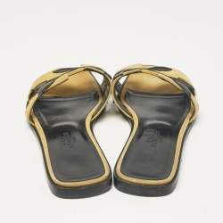 Hermes Yellow Leather and Suede Oran Flat Slides Size 35.5