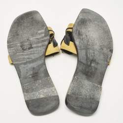 Hermes Yellow Leather and Suede Oran Flat Slides Size 35.5