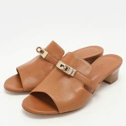 Hermes Tan Leather Candy Slide Sandals Size 36.5