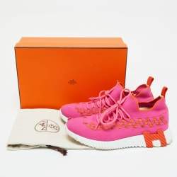 Hermes Pink Knit Fabric Flex Low Top Sneakers Size 38