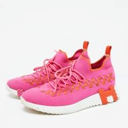 Hermes Pink Knit Fabric Flex Low Top Sneakers Size 38