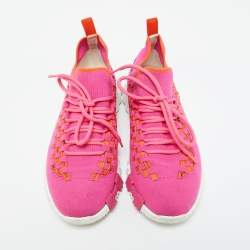 Hermes Pink Knit Fabric Flex Low Top Sneakers Size 38