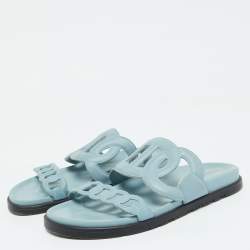 Hermes Light Blue Leather Extra Flat Sandals Size 39