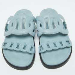 Hermes Light Blue Leather Extra Flat Sandals Size 39