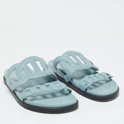Hermes Light Blue Leather Extra Flat Sandals Size 39