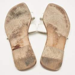 Hermes White Leather Oran Flat Slides Size 37.5