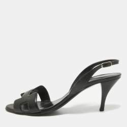 Pre Owned Hermes Black Leather Night Slingback Sandals Size 39