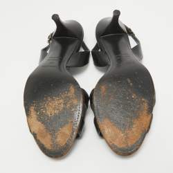 Pre Owned Hermes Black Leather Night Slingback Sandals Size 39