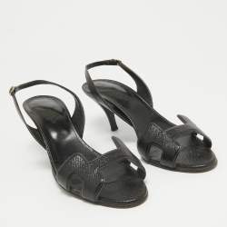 Pre Owned Hermes Black Leather Night Slingback Sandals Size 39