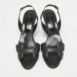 Pre Owned Hermes Black Leather Night Slingback Sandals Size 39