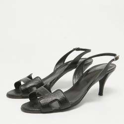 Pre Owned Hermes Black Leather Night Slingback Sandals Size 39