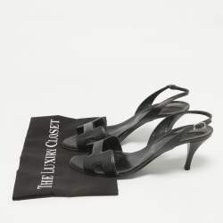 Pre Owned Hermes Black Leather Night Slingback Sandals Size 39