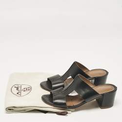 Pre Owned Hermes Black Leather Ostia Slide Sandals Size 36