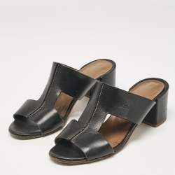 Pre Owned Hermes Black Leather Ostia Slide Sandals Size 36