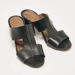 Pre Owned Hermes Black Leather Ostia Slide Sandals Size 36