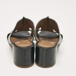 Pre Owned Hermes Black Leather Ostia Slide Sandals Size 36