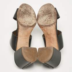 Pre Owned Hermes Black Leather Ostia Slide Sandals Size 36