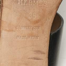 Pre Owned Hermes Black Leather Ostia Slide Sandals Size 36