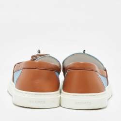 Pre Owned Hermes Blue/Brown Denim and Leather Game Slip on Sneakers Size 40