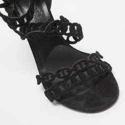 Hermes Black Suede Naide Chaine d'Ancre Sandals Size 38.5