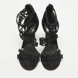 Hermes Black Suede Naide Chaine d'Ancre Sandals Size 38.5